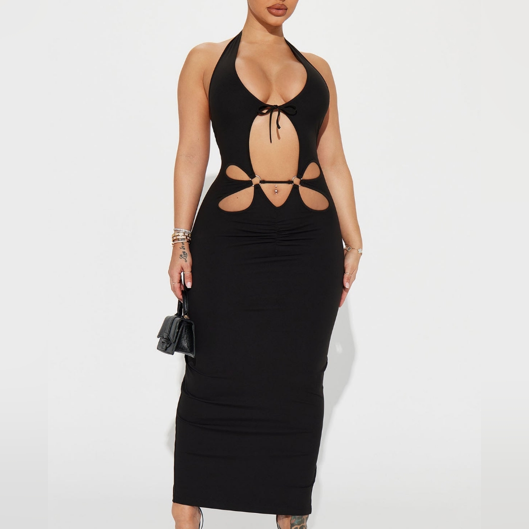 Fashion Nova Ibiza Black Halter Cutout Dress Sz:Small
